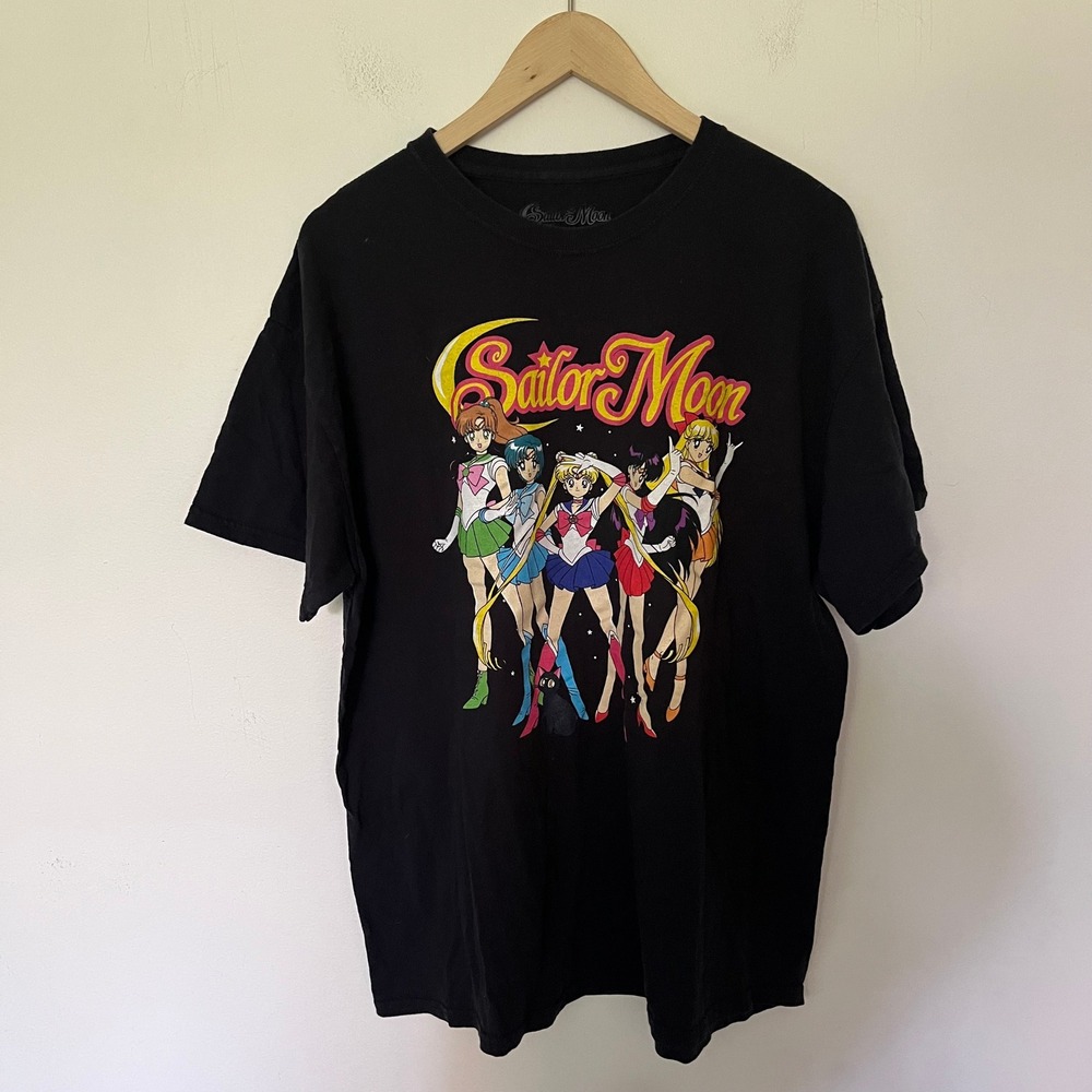 Sailor Moon Graphic T-Shirt Black Anime Manga Crewneck Tee XL